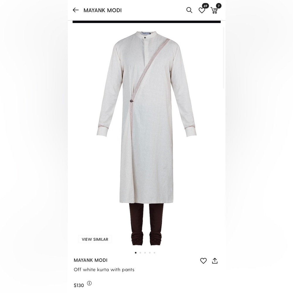 Off White Kurta for Men size XL